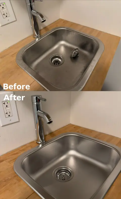 Kitchen sink before and after a cleaning by C&M Professional Cleaning